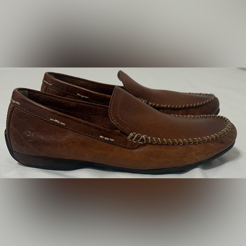 Frye Eddie Club Brown Leather Moc Toe Preppy Comfort Slip on Men’s Loafers - Picture 3 of 11